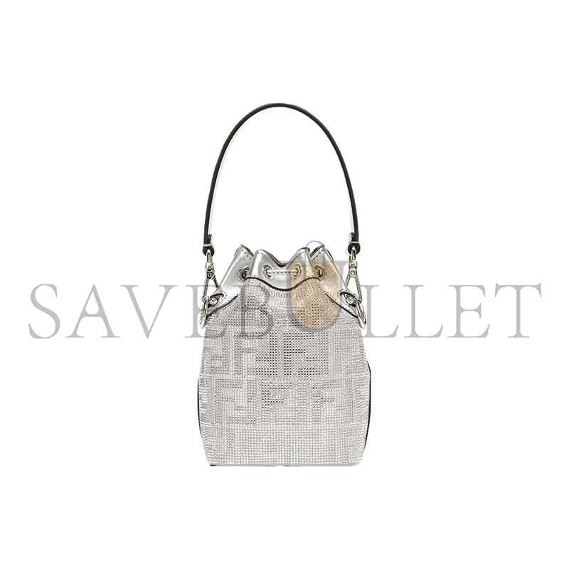FENDI LEATHER BAG WITH CRYSTAL FF MOTIF IN WHITE 8BS010APKFF1JSU (18*12*10m)